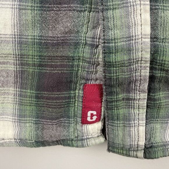Gramicci Flannel Shirt Men M Purple Green Plaid Grunge Outdoor School Work FLAW - Picture 7 of 13